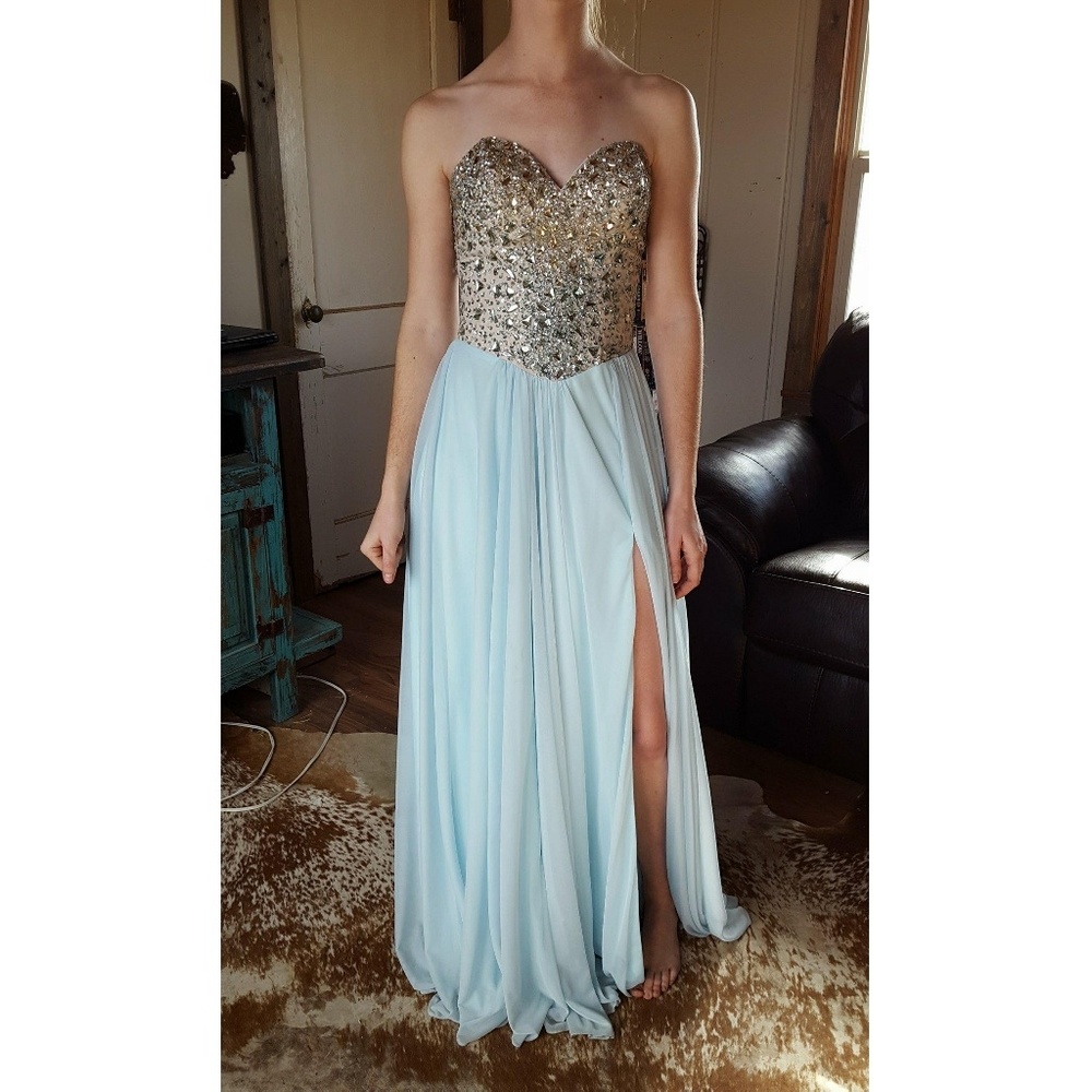 TERANI | Strapless Light Blue Formal Dress | Size 0